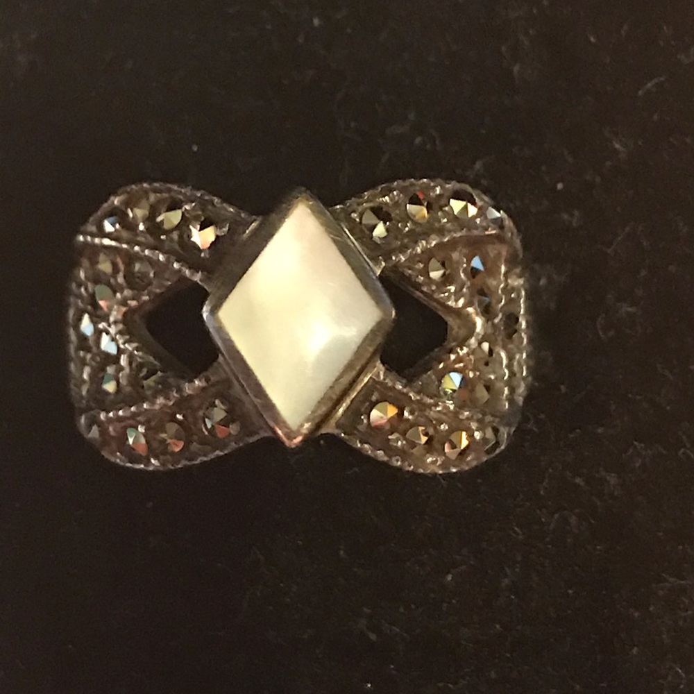 Mother of pearl marcasite ring